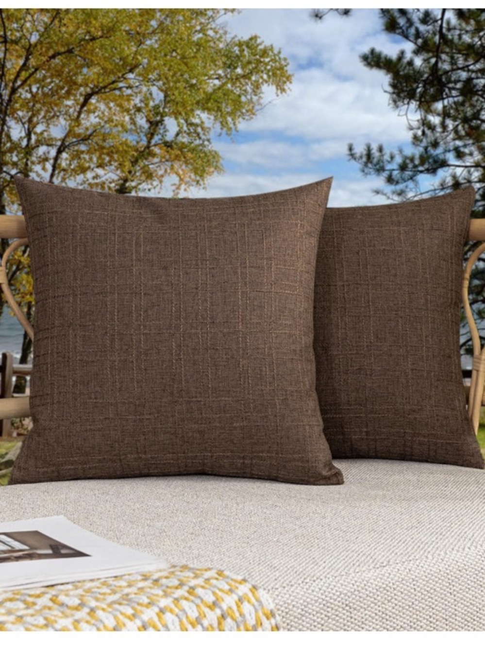 Brown Outdoor Pillow Covers SQUARE 16x16” Waterproof (2-pack)